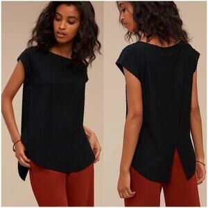 Aritzia Wilfred Black Swiss Dot‎ Anvers Slit Back Cap Sleeve Top Womens Medium